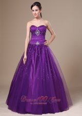 Plus Size Purple A-Line Beading Tulle Sweetheart Prom Dress Floor-length