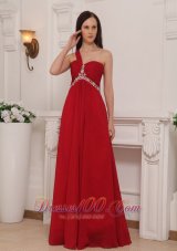Plus Size Wine Red Empire One Shoulder Floor-length Chiffon Beading and Ruch Prom Dress