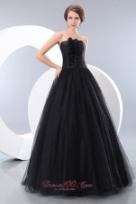 Plus Size Sweet Black A-line Strapless Junior Prom / Evening Dress Floor-length Tulle