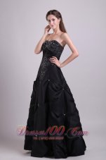 Plus Size Black Empire Strapless Floor-length Taffeta Beading Prom Dress