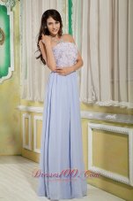 Plus Size Lilac Empire Strapless Floor-length Chiffon Roling Flower Prom Dress