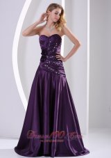 Designer A-line Hand Made Flowers Beading and Ruch Prom Graduation Dress Eggplant Purple Taffeta