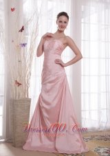 Designer Baby Pink A-Line / Princess Sweetheart Floor-length Taffeta Beading Prom Dress