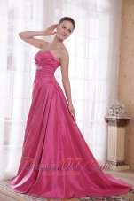 Designer Rose Pink A-Line / Princess Sweetheart Court Train Taffeta Beading Prom Dress