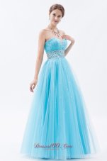 Designer Baby Blue A-line / Princess Sweetheart Prom Dress Tulle Beading Floor-length