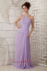 Designer Customize Lavender Empire One Shoulder Prom Dress Chiffon Appliques Brush Train