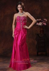 Designer Anniston Alabama Lace-up Hot Pink Prom Dress With Beaded Decorate On Taffeta