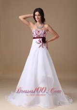 Designer New A-line Strapless Court Train Organza Appliques Wedding Dress