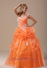 New Michigan Appliques Decorate Up Bodice Orange With Hand Made Flowers Floor-length For 2013 prom / Pageant Dress