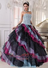 New Beautiful Multi-color Quinceanera Dress Strapless Organza Appliques With Beading Ball Gown