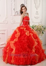 New Discount Red Quinceanera Dress Sweetheart Organza Appliques and Beading Ball Gown