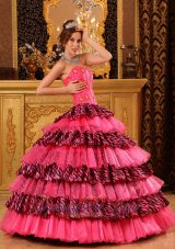 New Beautiful Hot Pink Quinceanera Dress Ball Gown Sweetheart Organza and Zebra Beading