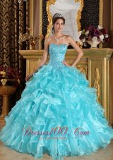 New Aqua Blue Ball Gown Sweetheart Floor-length Ruffles Organza Quinceanera Dress