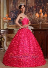 New Wonderful Hot Pink Quinceanera Dress Strapless Fabric With Roling Flowers Appliques Ball Gown