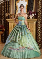 New Discount Lemon Green Quinceanera Dress Strapless Taffeta and Organza Appliques Ball Gown