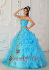 New Exquisite Aqua Blue Quinceanera Dress Strapless Embroidery Ball Gown