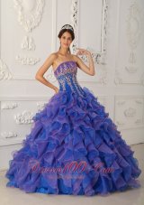 New Pretty Royal Blue and Purple Quinceanera Dress Strapless Organza Beading and Appliques Ball Gown