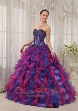 New Classical Multi-colored Quinceanera Dress Sweetheart Organza Appliques Ball Gown Ruffled Quinceanera Dress Multi-colored