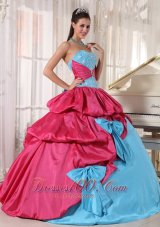 Popular Brand New Aqua Blue and Hot Pink Quinceanera Dress Sweetheart Taffeta Appliques Ball Gown