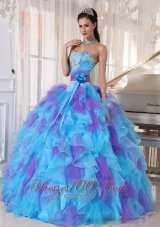 Popular Baby Blue and Purple Quinceanera Dress Strapless Organza Appliques Ball Gown
