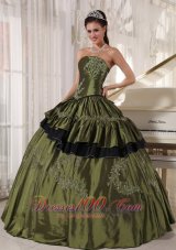 Popular Olive Quinceanera Dress Strapless Taffeta Beading Ball Gown