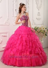 Popular Cheap Hot Pink Quinceanera Dress Sweetheart Organza Beading Ball Gown