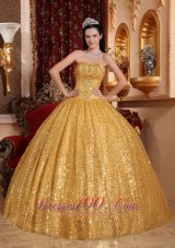 Popular Perfect Gold Quinceanera Dress Sweetheart Sequin Fabric Beading Ball Gown