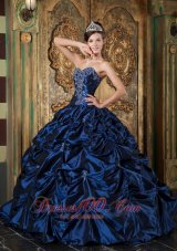 Popular Pretty Navy Blue Quinceanera Dress Sweetheart Pick-ups Taffeta Ball Gown