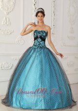 Popular Discount Black and Blue Quinceanera Dress Strapless Taffeta and Tulle Beading and Appliques Ball Gown
