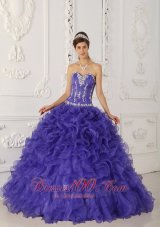 Popular Purple Ball Gown Sweetheart Floor-length Satin and Organza Appliques Quinceanera Dress