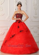 Popular Red Ball Gown Strapless Floor-length Satin and Organza Quinceanera Dress