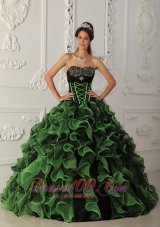 Popular Sweet Green Quinceanera Dress Sweetheart Organza Beading Ball Gown