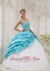 Popular Affordable Aqua Blue Quinceanera Dress Sweetheart Taffeta and Tulle Beading Ball Gown