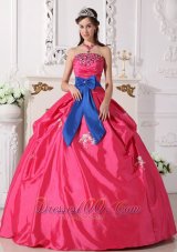 Popular Discount Hot Pink Quinceanera Dress Strapless Taffeta Beading Ball Gown