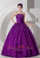 Discount Lovely Dark Magenta A-line Strapless Quinceanera Dress Tulle Ruch and Beading Floor-length