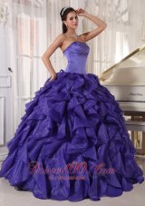 Discount Low Price Purple Quinceanera Dress Strapless Satin and Organza Beading Ball Gown