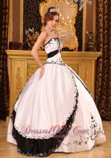 Discount Classical Ball Gown Strapless Floor-length Embroidery Satin White Quinceanera Dress