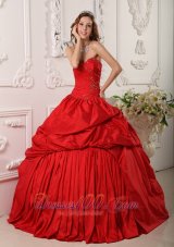 Discount Exclusive Ball Gown Sweetheart Floor-length Beading Taffeta Red Quinceanera Dress