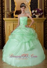Discount Luxurious Apple Green Sweet 16 Dress Strapless Organza Beading Ruch Ball Gown