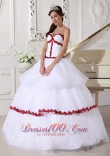 Discount Best White and Wine Red Quinceanera Dress Sweetheart Organza Appliques Ball Gown