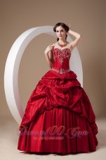 Custom Made Wine Red A-line Quinceanera Dress Sweetheart Taffeta Appliques Floor-length