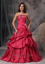 Special Coral Red A-Line / Princess Strapless Prom Dress Taffeta Beading