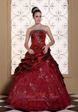 Modest Embroidery Decorate Quinceanera Dress For 2013 Strapless Beauty Wine Red Gown