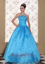 Lovely Strapless Quinceanera Dress With Beaded Decorate Bust Taffeta and Organza Floor-length Gown