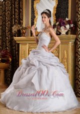 Inexpensive Grey Quinceanera Dress Sweetheart Organza Beading Ball Gown