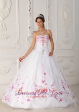 Cute White Quinceanera Dress Strapless Satin and Organza Embroidery Ball Gown