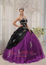 Moderst Black and Purple Quinceanera Dress Strapless Taffeta and Organza Apppliques Ball Gown