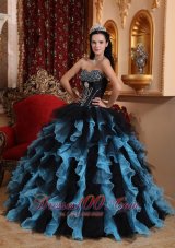 Black and Sky Blue Exclusive Quinceanera Dress Sweetheart Organza Beading Ball Gown