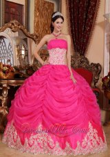 Hot Pink Ball Gown Strapless Floor-length Organza Beading Quinceanera Dress