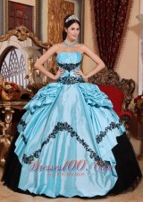 Baby Blue Ball Gown Strapless Floor-length Taffeta Appliques Quinceanera Dress